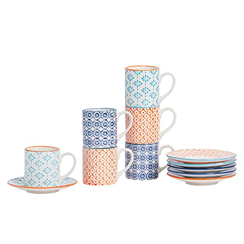 Nicola Spring Handgedruckter Espresso -Cup & Saucer -Set - 65ml - 3 Farben - 12pc Nicola Spring Handgedruckter Espresso -Cup & Saucer -Set - 65ml - 3 Farben - 12pc von Nicola Spring