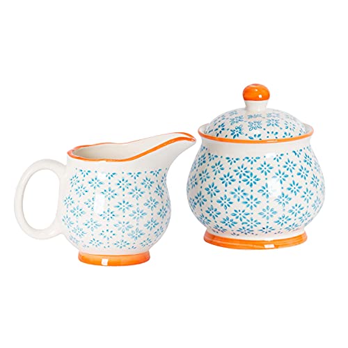 Nicola Spring Handgedruckter Milch & Zucker -Set - 300ml - Blau von Nicola Spring