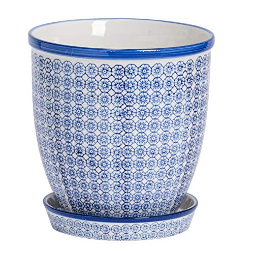 Nicola Spring Handgedruckter Pflanzentopf Mit Untertasse - 22cm - Marine von Nicola Spring