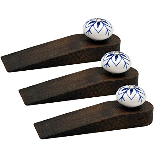 Nicola Spring Holzstürstopps - Navy Blume - Pack Von 3 von Nicola Spring