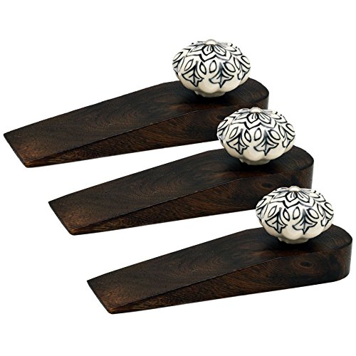 Nicola Spring Holztürstopps - Schwarze Blume - 3 Packung von Nicola Spring