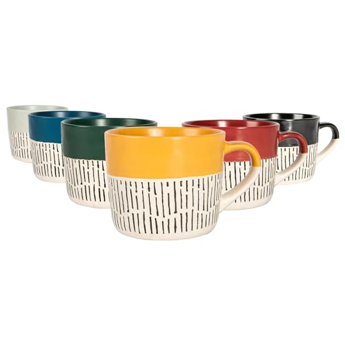 Nicola Spring Keramik-Kaffeetassen-Set - 475 ml - 6-teilig, 6-farbig getauchte Steingut-Kaffeetassen, spülmaschinen- und mikrowellengeeignet, große Teetassen für heiße Getränke von Nicola Spring