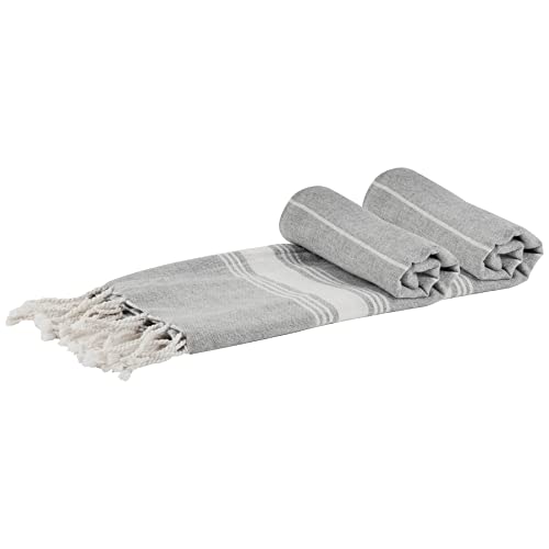 Nicola Spring 100% Türkisch Baumwolle Micro Handtuch Set | Travel Gym Küche Hammam Pestemal Fouta Tee-Tuch - Grau - 2er Pack von Nicola Spring