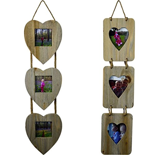 Nicola Spring Set mit Dreifach-Bilderrahmen - Herzform - Holz - für Fotos 10 x 10cm (4 x 4“) & 10 x 15cm (4 x 6“) - je 1 STK pro Größe von Nicola Spring