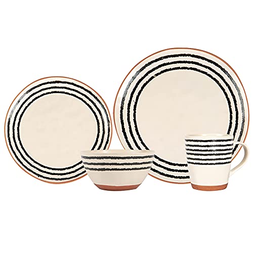 Nicola Spring Stripe Rand Stoneware Dinner Set - 26cm - Monochrom - Packung Von 16 pc von Nicola Spring