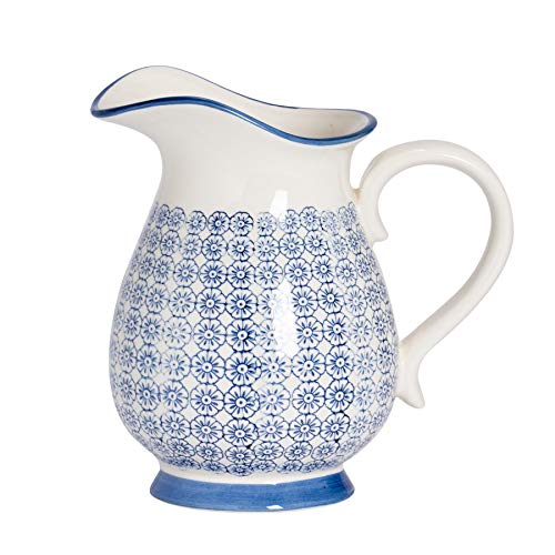 Große gemusterte Vase/Wasserkrug - Blauer Blumendruck - 2,2 Liter x1 von Nicola Spring