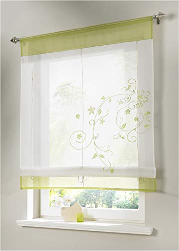 1 Stücke Raffgardinen, Raffrollo mit Stickerei Gardinen Voile Transparent Schlaufen Vorhang (Grün,100 * 140cm) von Nicole Knupfer