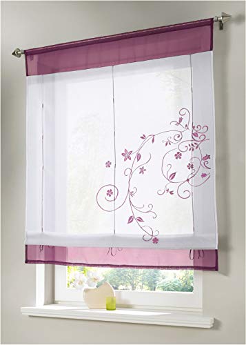 Nicole Knupfer 1 Stücke Raffgardinen, Raffrollo mit Stickerei Gardinen Voile Transparent Schlaufen Vorhang (Lila,80 * 100cm) von Nicole Knupfer