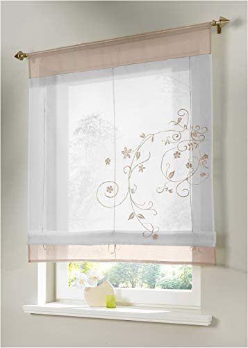 1 Stücke Raffgardinen, Raffrollo mit Stickerei Gardinen Voile Transparent Schlaufen Vorhang (Rosa,80 * 100cm) von Nicole Knupfer