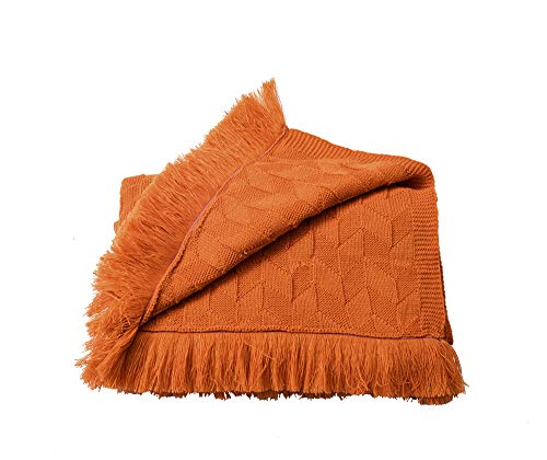 Nicole Knupfer 100% Baumwolle Stricken Decke Wohndecke,Nordeuropa Tagesdecke Retro Wolle Einfarbig Wohn Kuscheldecken Warm Decke Überwurf Kuscheldecke (Orange,80 * 240cm) von Nicole Knupfer