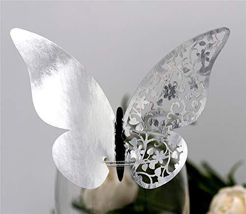 Nicole Knupfer 100 Stücke Schmetterling Tischkarten Namenskarten Glasanhänger Wandsticker Tischdeko Hochzeit Party Deco (Reflektierendes Silber) von Nicole Knupfer