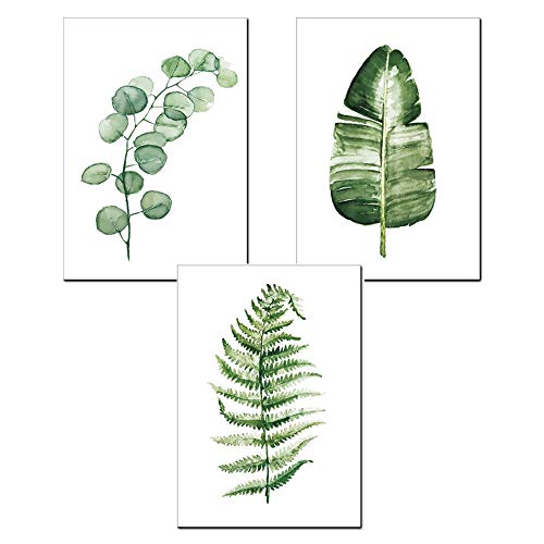 Nicole Knupfer 3-teiliges Vintage-Posterdruck, Botanische Grünpflanzen, Blätter, Pop-Illustration, Wanddekoration, A, 40 x 50 cm von Nicole Knupfer