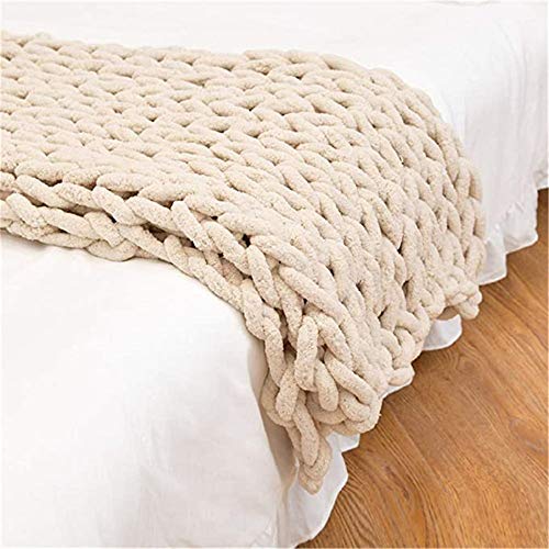 Nicole Knupfer Decke Grob Gestrickte Kuscheldecke Grobstrick Wolldecke Tagesdecke Strickdecke Überwurf Zuhause Dekor Geschenk (Beige,120 * 150cm) von Nicole Knupfer