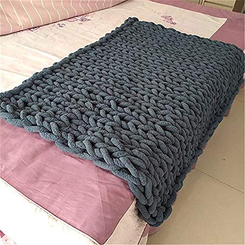 Nicole Knupfer Decke Grob Gestrickte Kuscheldecke Grobstrick Wolldecke Tagesdecke Strickdecke Überwurf Zuhause Dekor Geschenk (Dunkelgrau,80 * 100cm) von Nicole Knupfer