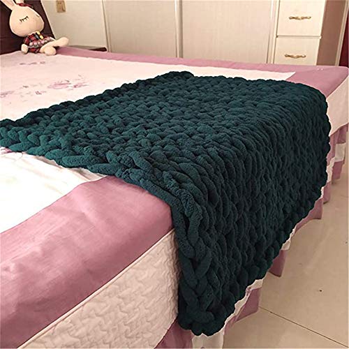 Nicole Knupfer Decke Grob Gestrickte Kuscheldecke Grobstrick Wolldecke Tagesdecke Strickdecke Überwurf Zuhause Dekor Geschenk (Dunkelgrün,50 * 50cm) von Nicole Knupfer