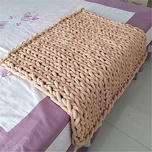 Nicole Knupfer Decke Grob Gestrickte Kuscheldecke Grobstrick Wolldecke Tagesdecke Strickdecke Überwurf Zuhause Dekor Geschenk (Khaki,100 * 120cm) von Nicole Knupfer