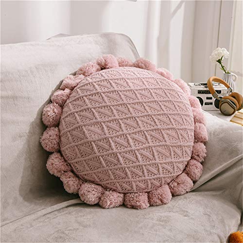 Nicole Knupfer Runde Kissen mit Pompoms, Boho Makramee Kissen Bodenkissen Rund Gewebte Dekokissen, Dekor Sitzhocker Sitzkissen für Zuhause Sofa (Pink) von Nicole Knupfer