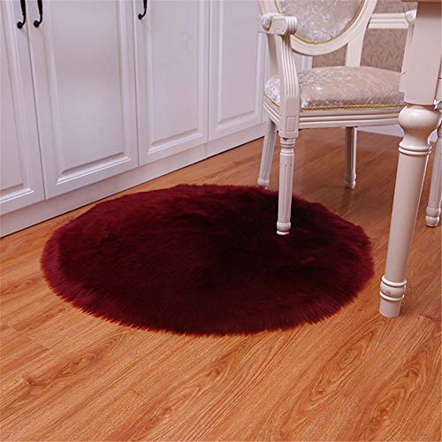 Nicole Knupfer Teppich Runden Faux Lammfell Schaffell,Lammfellimitat Teppich Kunstfell Dekofell Longhair Fell Nachahmung Wolle Bettvorleger Sofa Matte (Weinrot,50 x 50cm) von Nicole Knupfer