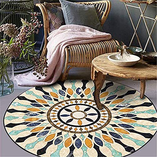 Nicole Knupfer Teppiche Mandala Runde Baumwolle Mandala Bedruckte Muster Boho Waschbar Teppich für Wohnzimmer Schlafzimmer Dekor (#F2,100x100cm) von Nicole Knupfer