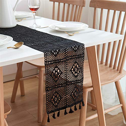 Nicole Knupfer Vintage Boho Makramee Tischläufer handgewebte Hochzeit Tischdekoration, Tischsets für Home Wedding Festival Party Tablewear Decor (Schwarz,24 * 200cm) von Nicole Knupfer