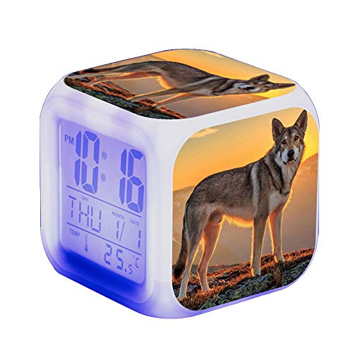 Wolf Wecker Kinder Wecker LED Night Nachttischwecker Quadrat Beleuchteter LCD Uhr Wake Up Wecker Geschenk Muster Wolf (#17) von Nicole Knupfer