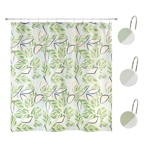Nicole Miller Duschvorhang-Set, wasserabweisend, Polyester, 183 cm, 12-teilige Haken aus Kunstharz, rostfrei, großes tropisches Blatt, Moderne Badezimmer-Dekoration (Tropiluxe-Kollektion) von Nicole Miller New York