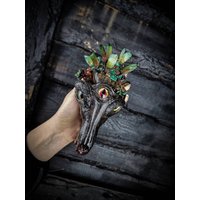 Echter Fuchsschädel Mit Kristallen Bemalte Glasaugen Gruselige Lampe Geschenkidee Blutspuren Versand Weltweit Handgemacht Einzigartig Kunst von NicoleBartkowiak