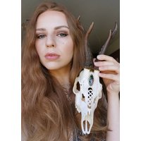 Gravierter Rehschädel Mit Zoisit Rubin - Made To Order von NicoleBartkowiak