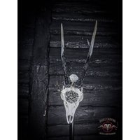 Made To Order Pentagramm Echte Reh Schädel Graviert 666 Böse Satan Schwarz Lackiert Buck Lampe Gealtert Wirkung Samael Satanismus Hexerei von NicoleBartkowiak