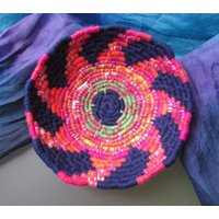 Feury Pinwheel Coiled Jute Fiber Ring Basket | Multi-Color W/Navy-Original Design von NicoleHurtCreations