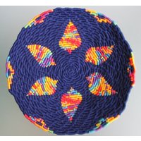Rainbow Flower Petal Coiled Jute Fiber Basket | Multi-Color W/Navy Base-Original Design Rainbow Flower Petal Coiled Jute Fiber Basket | Multi-Color W/Navy Base-Original Design von NicoleHurtCreations