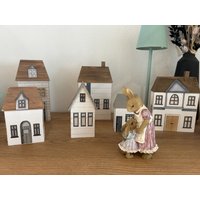 Häuser, Holzhäuser Deko Fensterbank, Sideboard Aus Massivem Holz, Letztes Set von NicolesKREATIVWERK1