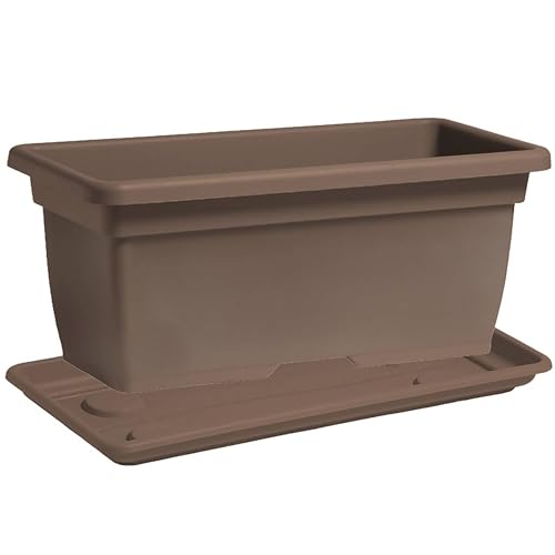 Nicoli Blumentopf Outdoor 80 cm 100 cm aus Polyethylen mit Untersetzer, Pflanzkübel für Pflanzen oder Blumen, Rechteckiger Topf für Balkon Garten Terrasse (Taupe, 100 cm 100x45x40) von Nicoli