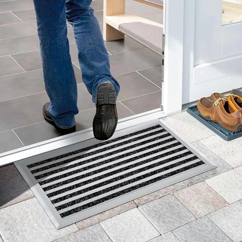 Nicoman Aluminium - Fußabstreifer für außen und innen | Fußmatte mit hoher Reinigungswirkung & attraktiver Metall Optik | Fußmatten für die Haustür von Nicoman