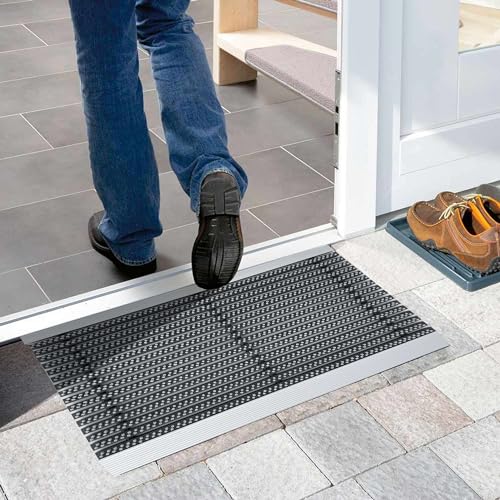 Nicoman Aluminium - Fußabstreifer für außen und innen | Fußmatte mit hoher Reinigungswirkung & attraktiver Metall Optik | Fußmatten für die Haustür von Nicoman