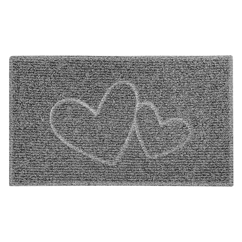 Nicoman Fußmatte mit Doppelherz-Prägung, waschbarer Fußabtreter, für drinnen oder geschützte Außenbereiche, Größe M (75 x 44 cm), Schwarz mit Grau von Nicoman