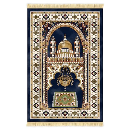 Nicoman Muslimischer Gebetsteppich mit elegantem Design | Janamaz | Sajadah | Weicher Islamischer Teppich, Dicker Samtstoff (Blau) von Nicoman