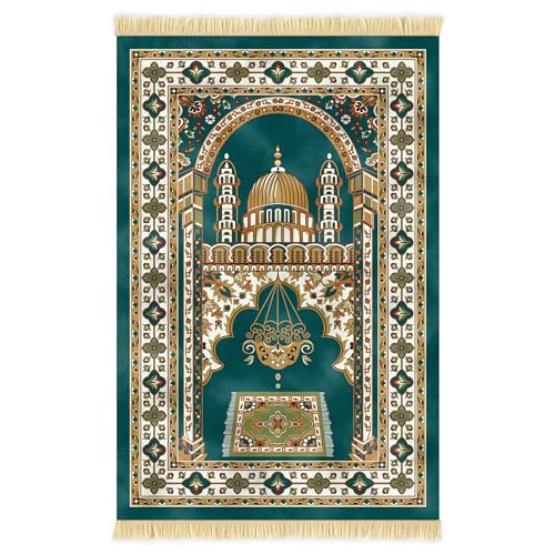 Nicoman Muslimischer Gebetsteppich mit elegantem Design | Janamaz | Sajadah | weicher islamischer Teppich, Dicker Samtstoff (grün) von Nicoman