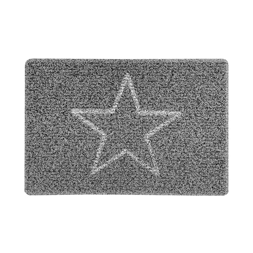 Nicoman Star Fußmatte, geprägt, waschbar, für den Innen- oder geschützten Außenbereich, Größe S (60 x 40 cm), Schwarz mit Grau von Nicoman