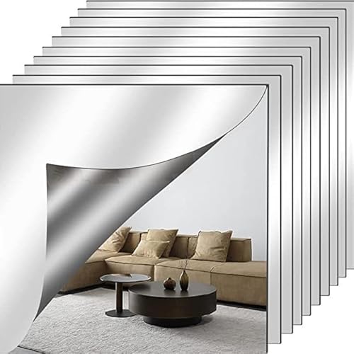 HechoVinen HechoVinen Klebespiegel Selbstklebend 10er Set, Spiegel zum Aufkleben Kleben 30x30cm,Spiegelfolie Wandspiegel Acryl,Selbstklebende Spiegel für Badezimmer Wohnzimmer Schlafzimmer Schrank von Nicoone