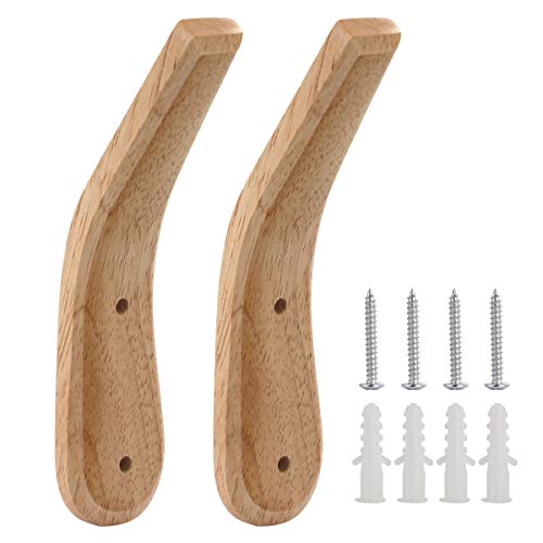 Nicoone 2- Pack Wand Montiert Kleidung Haken Buche Natur Holz Haken Hut Mantel Handtuch Organizer Aufhänger für Eingangsbereich Küche von Nicoone