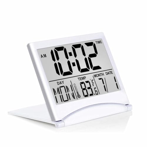 Nicoone Schreibtisch-Digitaluhr, faltbar, Reise-Radiouhr, LCD-Digital-Wecker, Faltbarer Wecker mit Thermometer, Timer, Kalender, mit Batterie von Nicoone