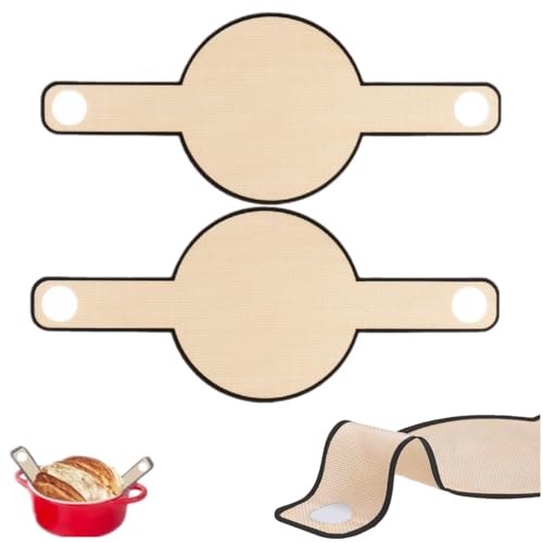 Nicoone Silikon-Backmatte für Dutch Oven,Wiederverwendbare Teigtropfen Backmatte Ofenzubehör,Lange Griffe Teig Brotschlinge Backmatte,Braun (2PCS Braun) von Nicoone