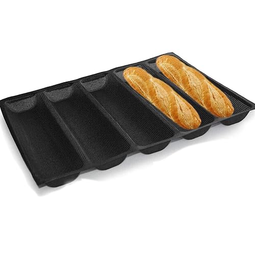 Nicoone Baguette Backform,Silikon Antihaft-perforierte französische Baguette-Brotform,5 Wellen Reusable Rechteckigen Backen Liner Matte von Nicoone