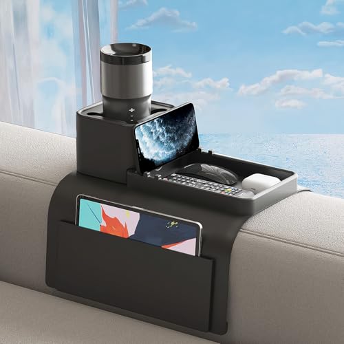 Nicoone Sofatablett, Anti-Rutsch Sofa Tablett Armlehne mit Zwei Seitentaschen und Telefonhalterung, Silikon Anti-Spill Sofalehne Ablage für Telefon Tablet Buch Zeitschriften Brillen Trinker Snacks von Nicoone