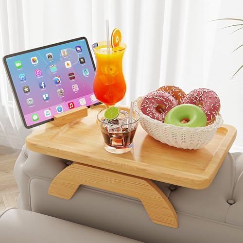 Nicoone Sofatablett Rutschfes,Couch tablett aus Naturholz mit drehbarer Handyhalterung,Getränkehalter Armlehne für Essen,Getränke,Snacks,Fernbedienung Nicoone Sofatablett Rutschfes,Couch tablett aus Naturholz mit drehbarer Handyhalterung,Getränkehalter Armlehne für Essen,Getränke,Snacks,Fernbedienung von Nicoone