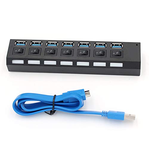 Nicoone USB-Hub mit 7 Anschlüssen, 3.0 Hub, 5 Gps Super Speed Splitter mit einzelnen Schaltern, Schwarz von Nicoone