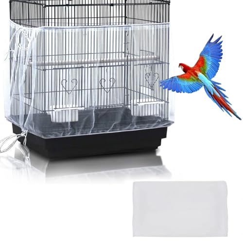 Nicoone Vogelkäfig Abdeckung,Universal Vogelkäfig Samenfänger,Einstellbar Papageien Kordelzug Vogelfutter Kleintiere Netz,Abdeckung Rock Bewachen für Runde Quadratische Käfige von Nicoone