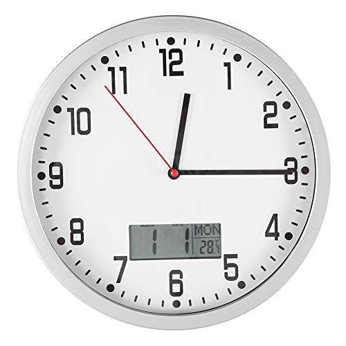 Nicoone Wanduhr 9 8 Zoll Nicht- Tickt Schweigen Dekorative Uhren mit Datum Temperatur Display Moderne Große Anzahl Runde Uhr (Schwarz) von Nicoone