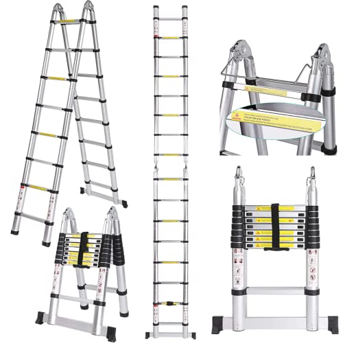 Nictemaw 5M Teleskopleiter, Teleskopleiter aus Aluminium 150 kg Belastbarkeit, 2 in 1 Klappleiter Multifunktionsleiter aus Alu, für Innen- und Außenbereich von Nictemaw